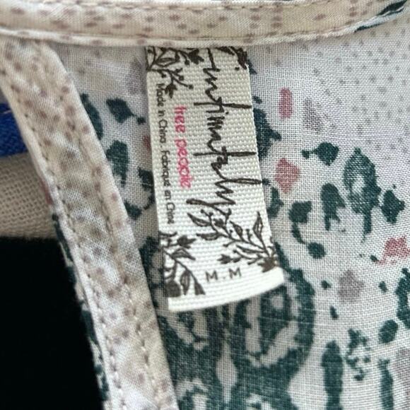 Free People Intimately Sleeveless Boho Mini Dress Medium Green Print Flowy - Picture 3 of 7